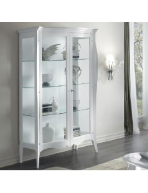 MOBILI 2G - VETRINA IN LEGNO ARTE POVERA 2 PORTE BIANCO 130X50X200