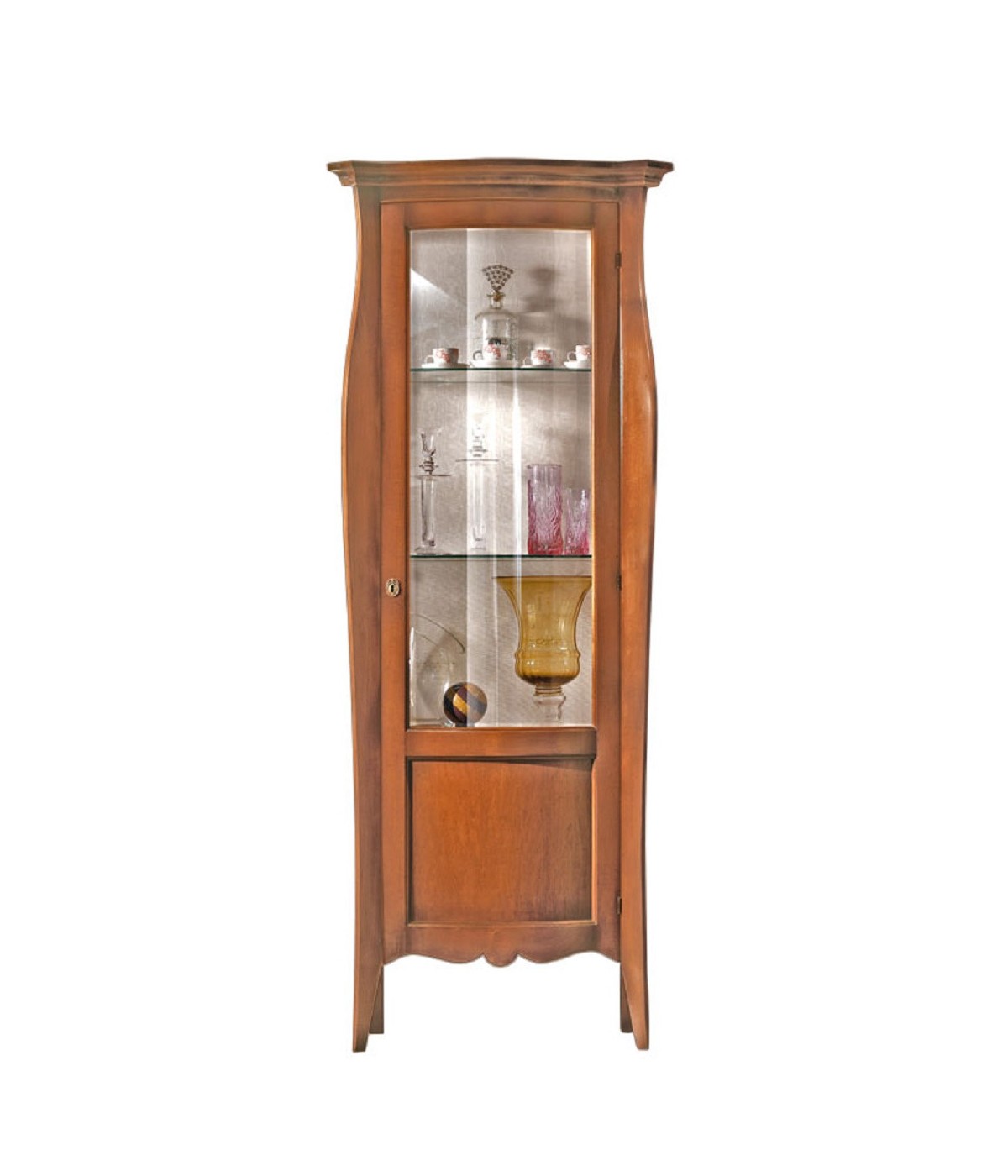 MOBILI 2G - VETRINA IN LEGNO ARTE POVERA 1 PORTA TINTA NOCE 78X49X200