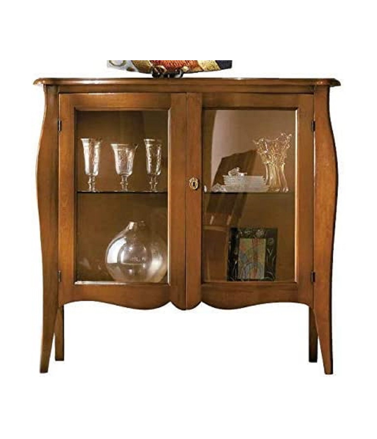 MOBILI 2G - VETRINA IN LEGNO ARTE POVERA 2 PORTE TINTA NOCE 107X46X102