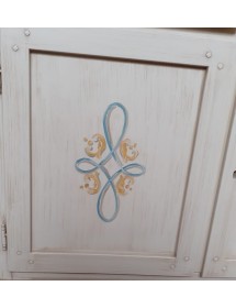 MOBILI 2G - MADIA CREDENZA CLASSICA LEGNO AVORIO PENNELLATO CON DECORI 205X42X94 vista frontale decori