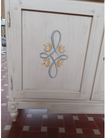 MOBILI 2G - MADIA CREDENZA CLASSICA LEGNO AVORIO PENNELLATO DECORI 105X42X94 vista frontale decori