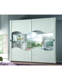 MOBILI 2G - ARMADIO 2 PORTE SCORREVOLI SPECCHIO MODERNO IN LEGNO FRASSINO BIANCO 287x67x258