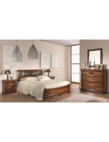 MOBILI 2G - LETTO MATRIMONIALE IN LEGNO ARTE POVERA TINTA NOCE 176X210X110