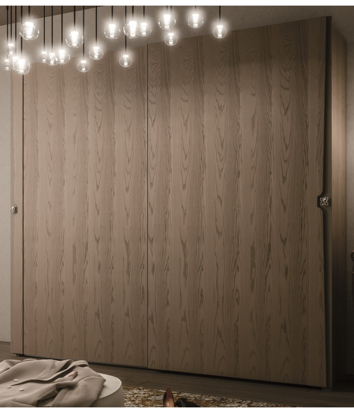 MOBILI 2G - ARMADIO 2 PORTE SCORREVOLI MODERNO IN LEGNO FRASSINO GRIGIO 285x66x253