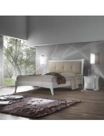 MOBILI 2G - LETTO MATRIMONIALE MODERNO TESTATA ECOPELLE E LEGNO BIANCO  183x213x132