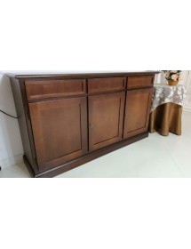 MOBILI 2G - MADIA CREDENZA ARTE POVERA IN LEGNO 3 PORTE TINTA NOCE 156x42x85 VISTA LATERALE