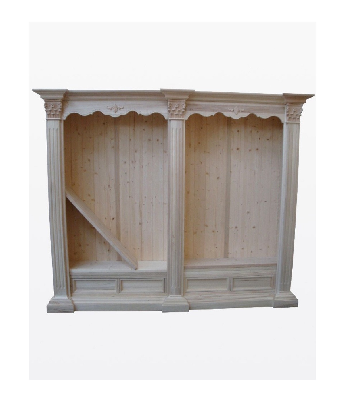 MOBILI 2G - LIBRERIA CLASSICA INTARSIATA IN LEGNO GREZZO 254X49X211