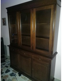 MOBILI 2G - CRISTALLIERA 6 PORTE IN LEGNO NOCE ARTE POVERA L. 155 P.42 H.210 vista laterale