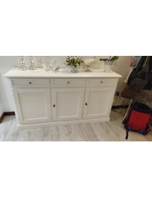 MOBILI 2G - MADIA CREDENZA ARTE POVERA 3 PORTE LEGNO BIANCO 156X42X85 vista frontale