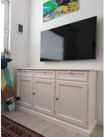 MOBILI 2G - MADIA CREDENZA ARTE POVERA 3 PORTE LEGNO BIANCO 156X42X85 vista laterale