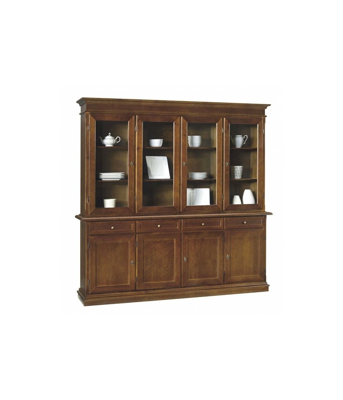 MOBILI 2G - Cristalliera arte povera 4 porte legno tinta noce 205X42X205 vista frontale