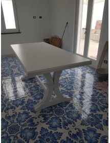 MOBILI 2G - Tavolo classico rettangolare legno allungabile bianco 180x100 vista laterale