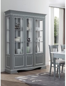 MOBILI 2G - VETRINA CLASSICA IN LEGNO 2 PORTE SHABBY GRIGIO E BIANCO 156X46X216