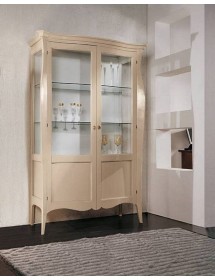 MOBILI 2G - VETRINA CLASSICA IN LEGNO 2 PORTE AVORIO 130X50X200