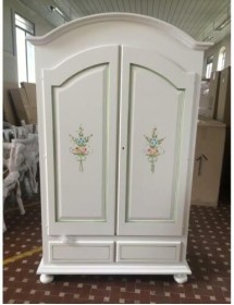 MOBILI 2G - ARMADIO SHABBY 2 ANTE IN LEGNO DECORATO 125x61X200 vista frontale vista anta con disegni