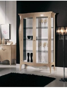 MOBILI 2G - VETRINA CLASSICA IN LEGNO 2 PORTE AVORIO 130X50X200