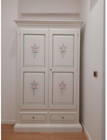 ARMADIO ARTE POVERA 2 PORTE LEGNO BIANCO DECORATO 125X61X200 (504)