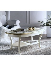 MOBILI 2G - TAVOLINO CLASSICO OVALE VETRO IN LEGNO BIANCO/AVORIO ORO L.110 P.60 H.48