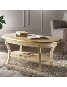 MOBILI 2G - TAVOLINO CLASSICO OVALE PIANO IN LEGNO AVORIO/BIANCO ORO L.110 P.60 H.48