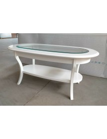 MOBILI 2G - TAVOLINO CLASSICO OVALE PIANO VETRO SHABBY BIANCO L.110 P.60 H.48