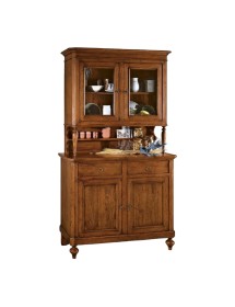 MOBILI 2G - CRISTALLIERA NAPOLETANA IN LEGNO MASSELLO 4 PORTE 2 CASSETTI TINTA NOCE L.116 P.49 H.206 VISTA FRONTALE