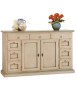 MOBILI 2G - MADIA CREDENZA LEGNO 2 ANTE 9 CASSETTI SHABBY AVORIO PATINATO FILO VERDE 160X45X95 (984) VISTA FRONTALE