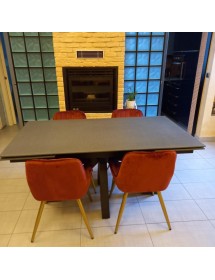 MOBILI 2G - TAVOLO BIG TABLE PIANO VETRO CERAMICA FINITURA PIETRA NERA MISURA L.160 P.90 H.76(APERTO 240 CM) (02) vista frontale