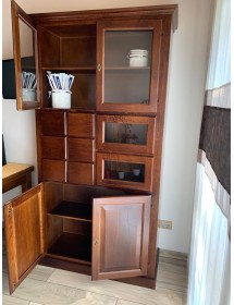 MOBILI 2G - DISPENSA PASTAIA ARTE POVERA IN LEGNO TINTA NOCE L.107 P.45 H.203 vista frontale aperta