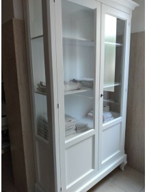 MOBILI 2G - VETRINA ARTE POVERA 2 ANTE IN LEGNO BIANCO L.126 P.44 H.207 vista laterale