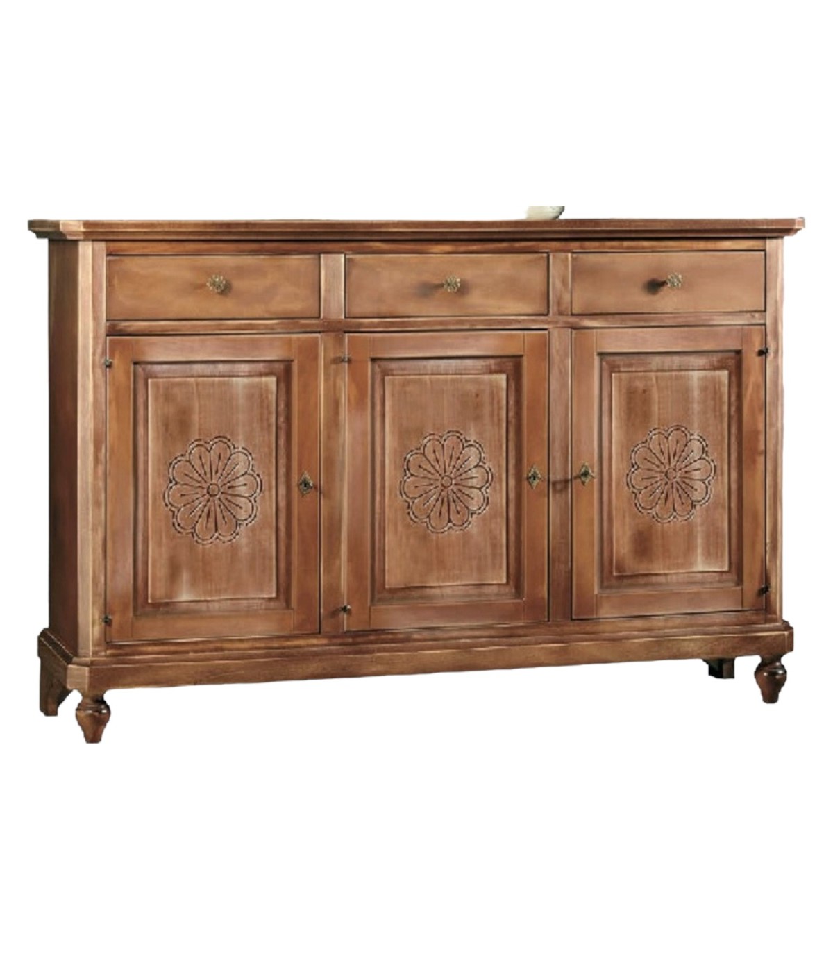MADIA CREDENZA 3 PORTE LEGNO ARTE POVERA NOCE CONSUMATO 104X43X98