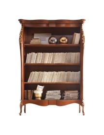MOBILI 2G - LIBRERIA CLASSICA SAGOMATA IN LEGNO TINTA NOCE L.145 P.50 H.203
