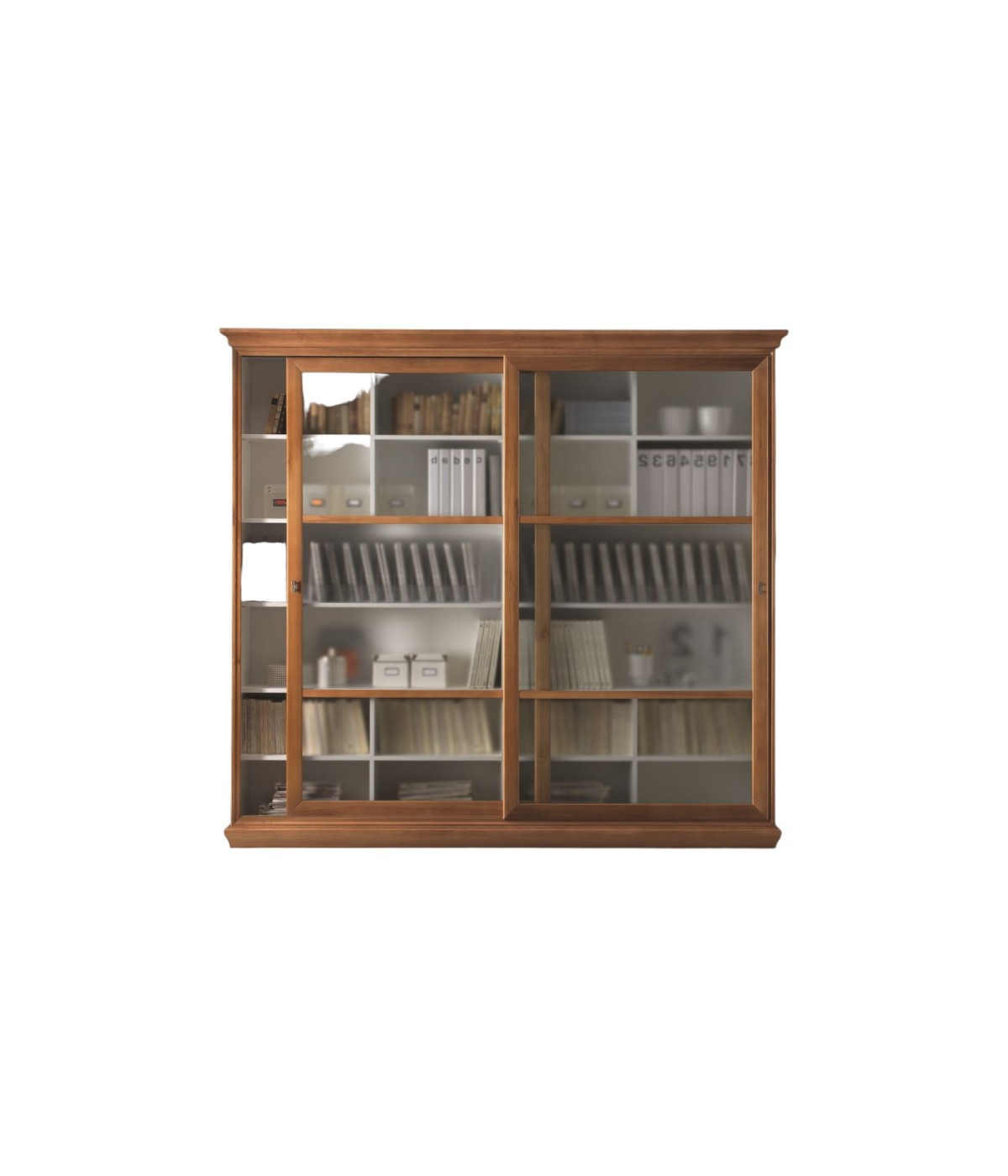 MOBILI 2G - LIBRERIA 2 PORTE SCORREVOLI CLASSICA IN LEGNO 250X45X224