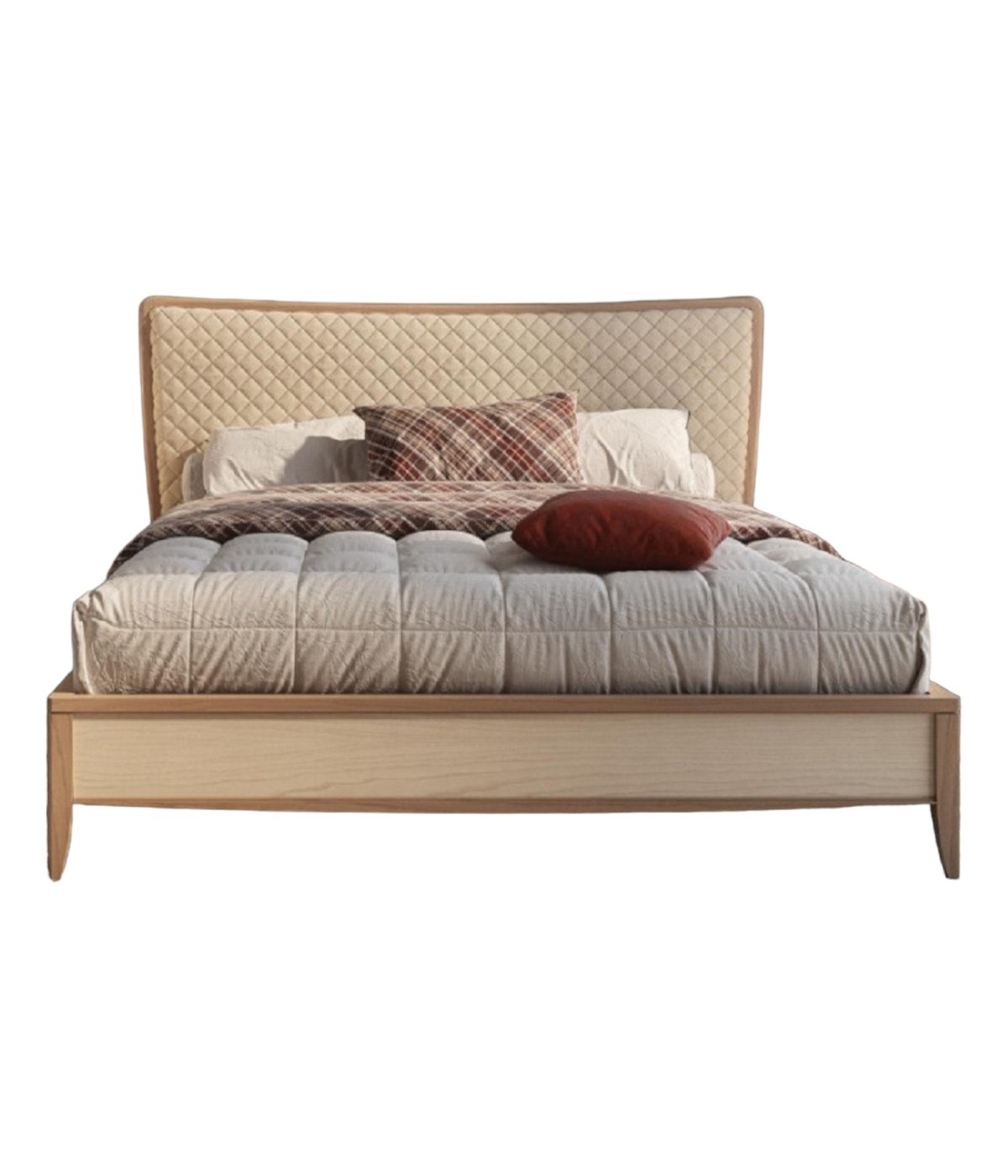 MOBILI 2G - LETTO MATRIMONIALE LEGNO TESTATA TRAPUNTATA BEIGE  L.184 P.210 H.121