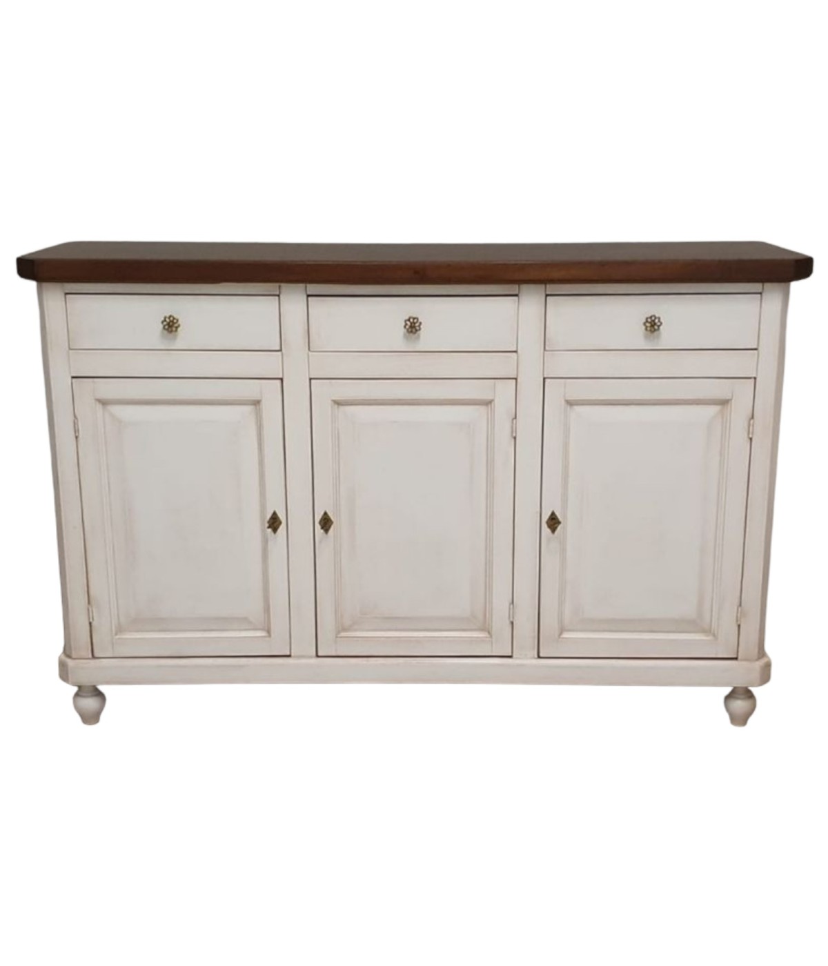 MOBILI 2G - Madia Credenza Shabby chic bicolore in legno 3 porte 150x43x98