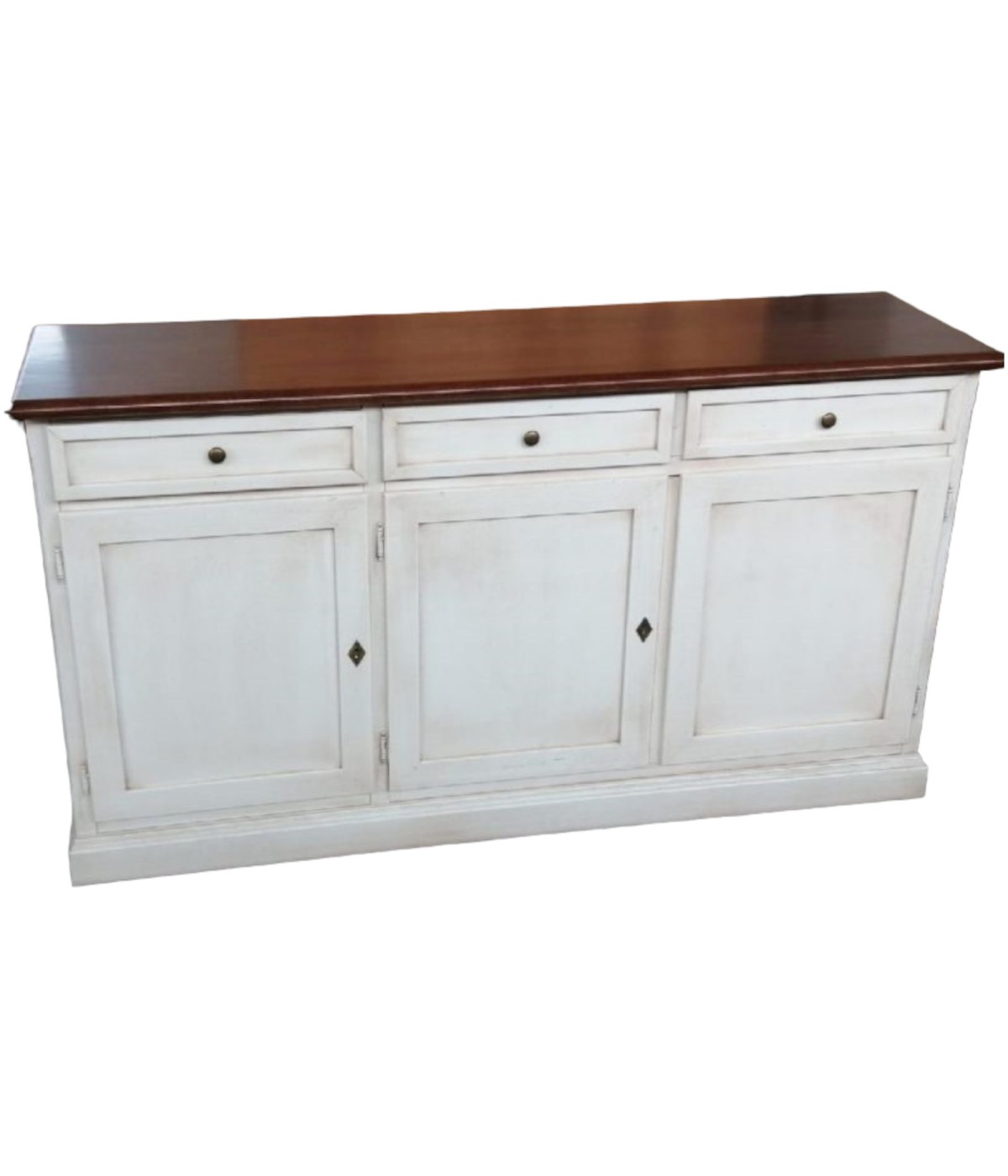 MOBILI 2G - Madia Credenza Shabby chic bicolore in legno 3 porte l.156 p.42 h.85
