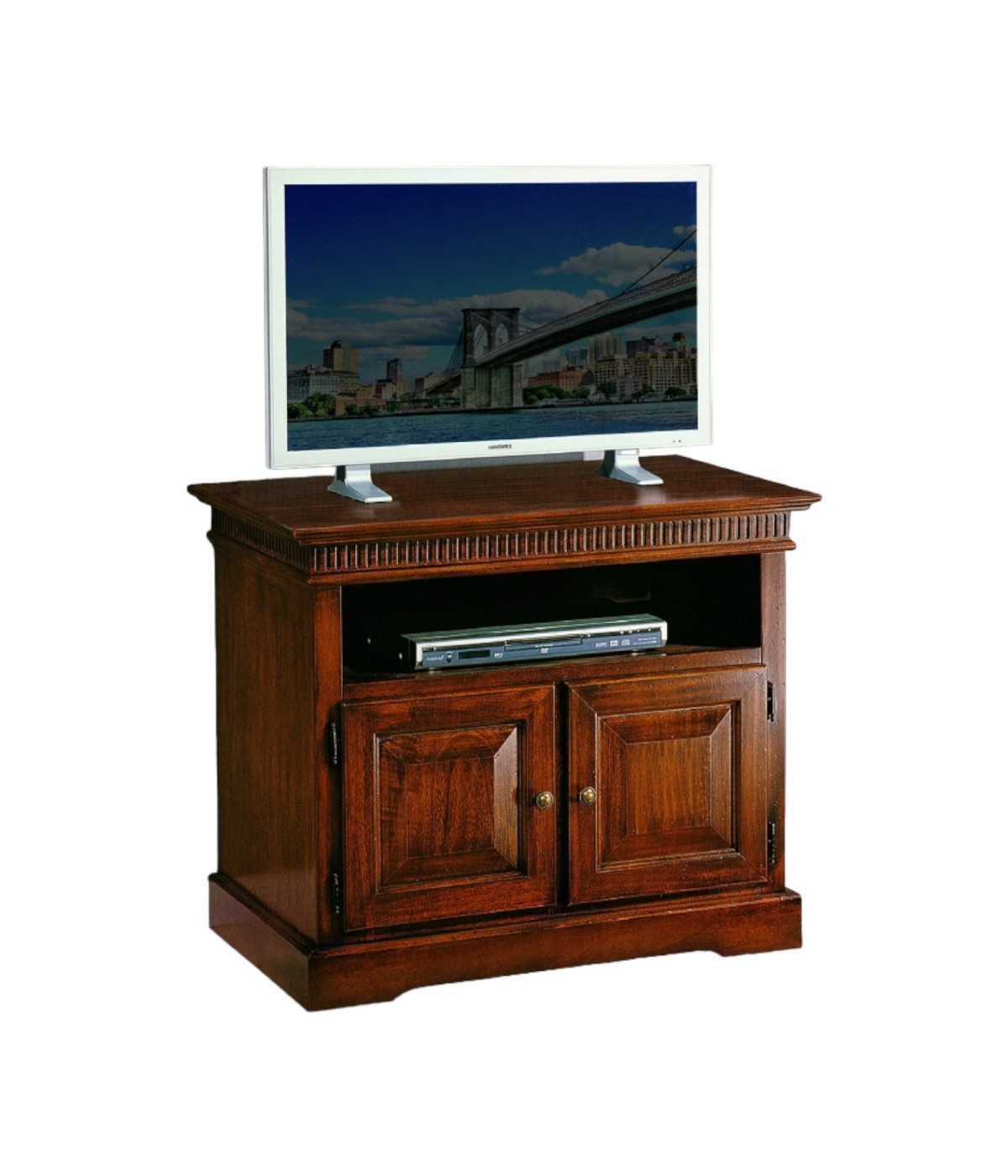 MOBILI 2G - PORTA TV ARTE POVERA 2 PORTE IN LEGNO TINTA NOCE L.89 P.54 H.74