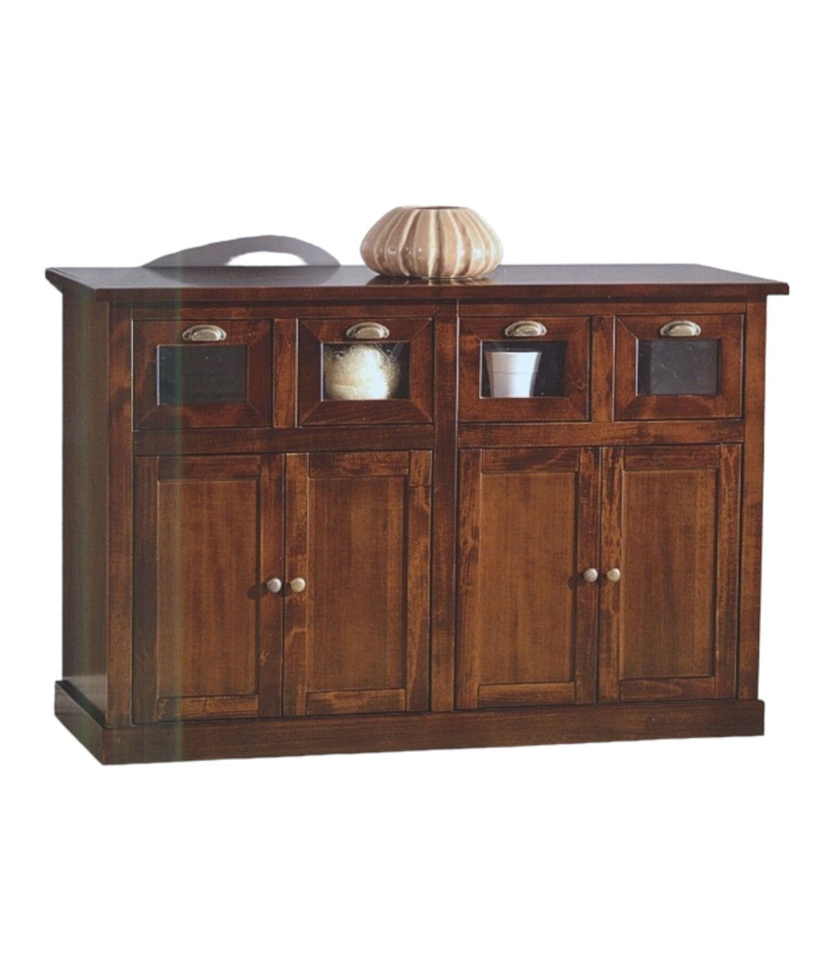 MOBILI 2G - MADIA CREDENZA 4 CASSETTI 4 PORTE TINTA NOCE L.130 P.50 H.85 vista frontale