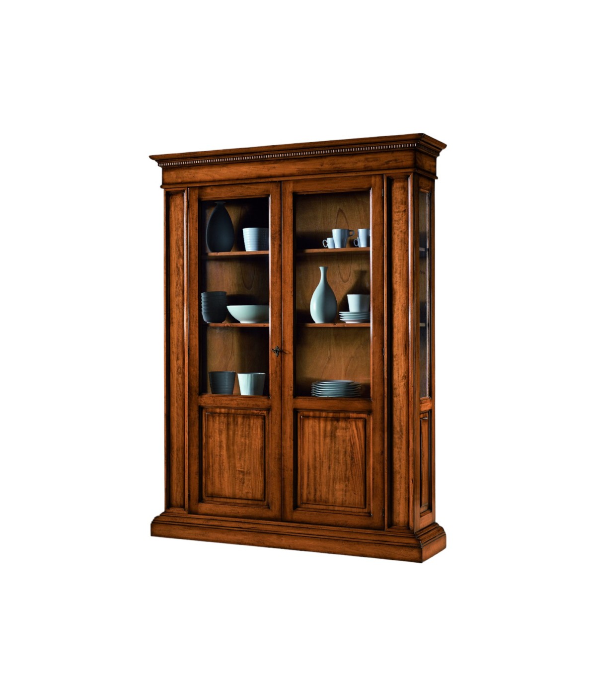 MOBILI 2G - VETRINA ARTE POVERA 2 PORTE IN LEGNO TINTA NOCE L.155 P.48 H.210