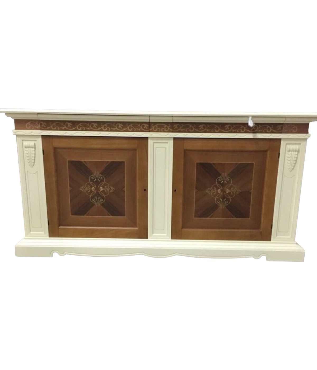 MOBILI 2G - CREDENZONE CLASSICO LEGNO BIANCO NOCE GRANO 214x55x109 VISTA FRONTALE