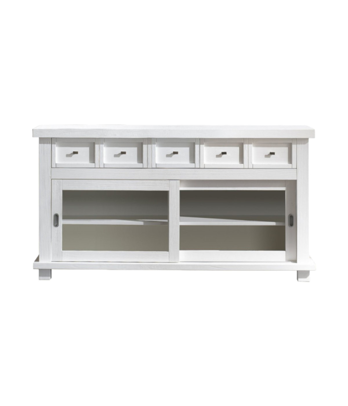 MOBILI 2G - MADIA CREDENZA IN LEGNO MASSELLO 2 ANTE SCORREVOLI BIANCO OPACO L.160 P.45 H.86