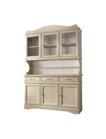 MOBILI 2G - CRISTALLIERA SHABBY IN LEGNO MASSELLO 6 ANTE 3 CASSETTI AVORIO OPACO L.155 P.52 H.213