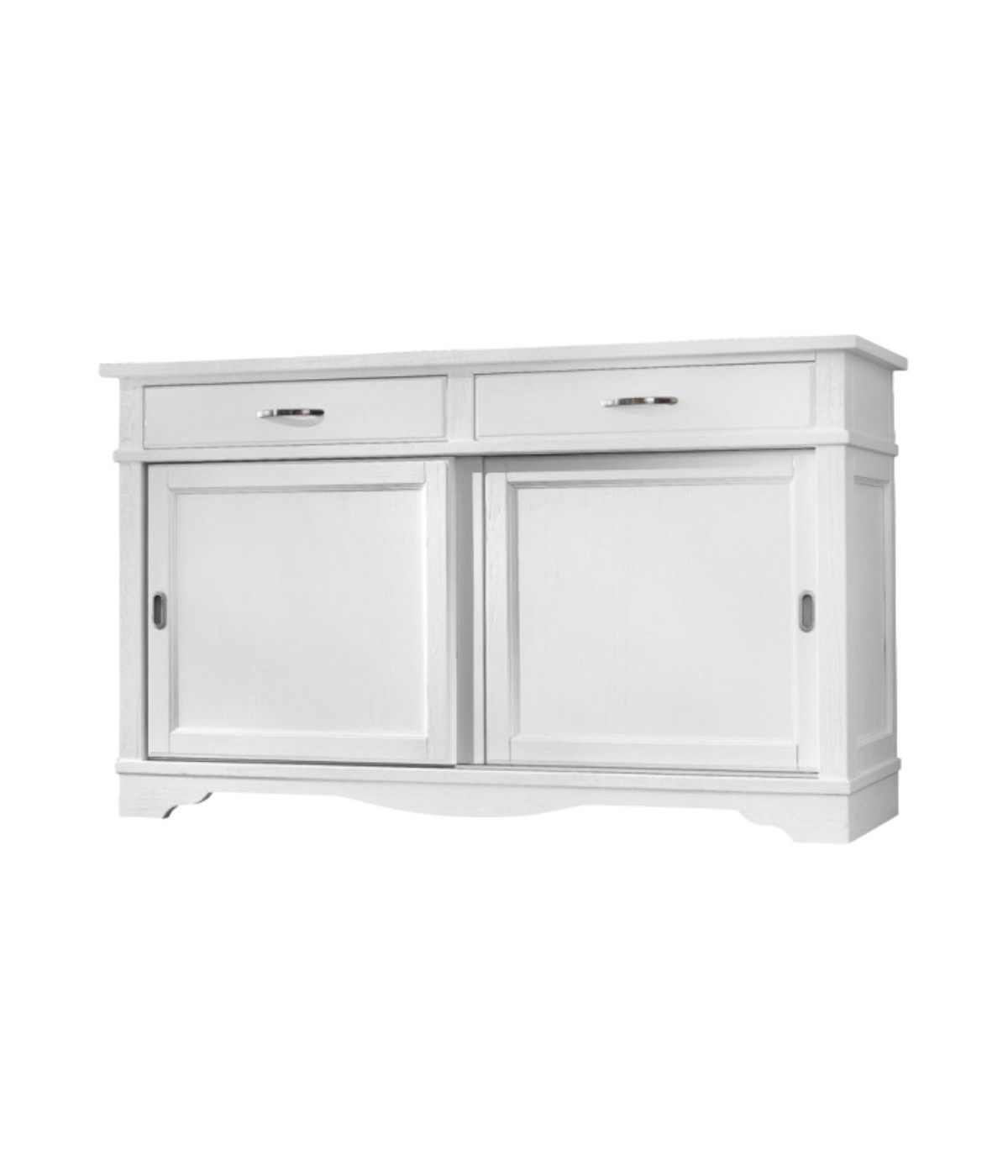 MOBILI 2G - MADIA CREDENZA IN LEGNO MASSELLO 2 ANTE SCORREVOLI 2 CASSETTI BIANCO L.160 P.50 H.95