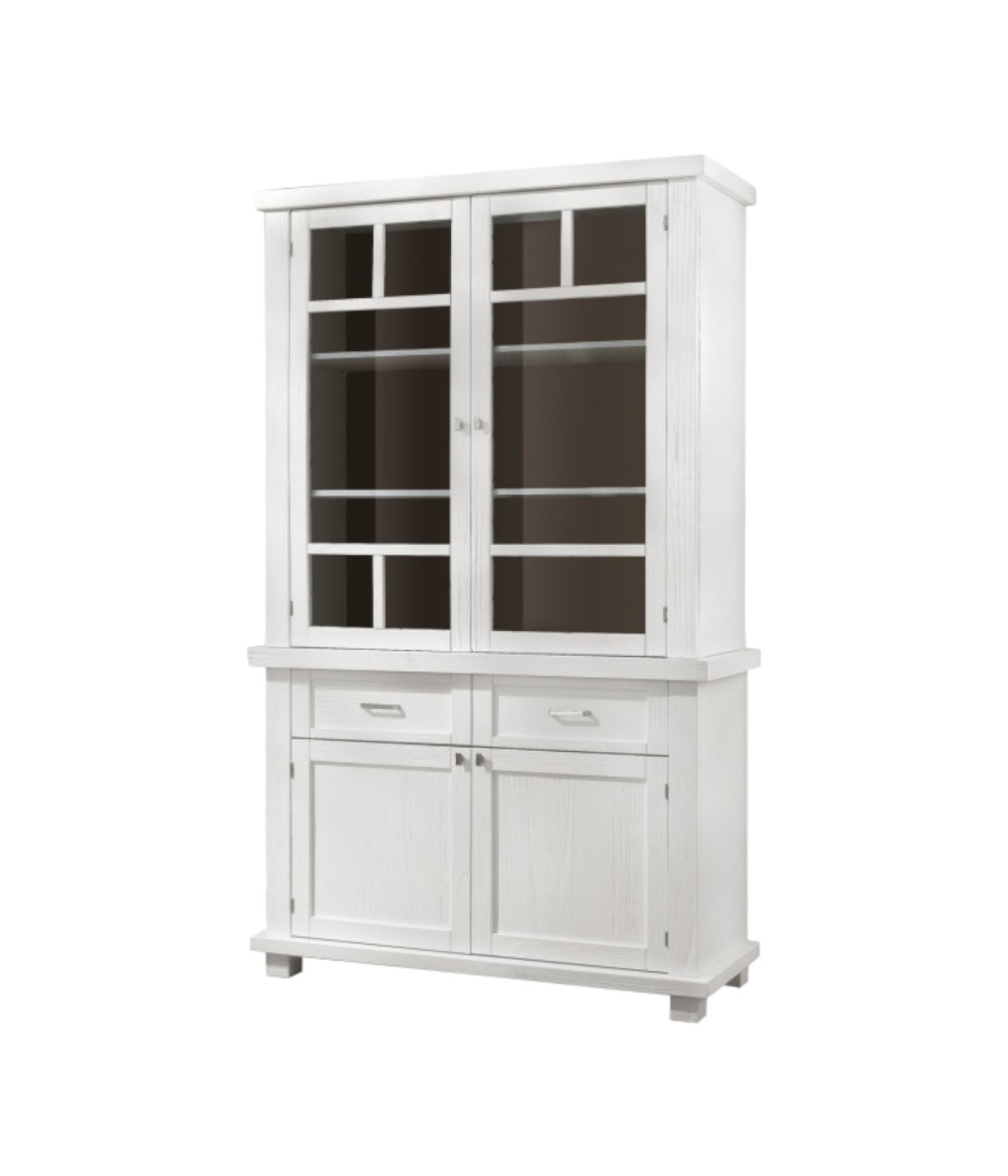 MOBILI 2G - CRISTALLIERA SHABBY IN LEGNO MASSELLO 4 ANTE 2 CASSETTI BIANCO OPACO L.120 P.45 H.198