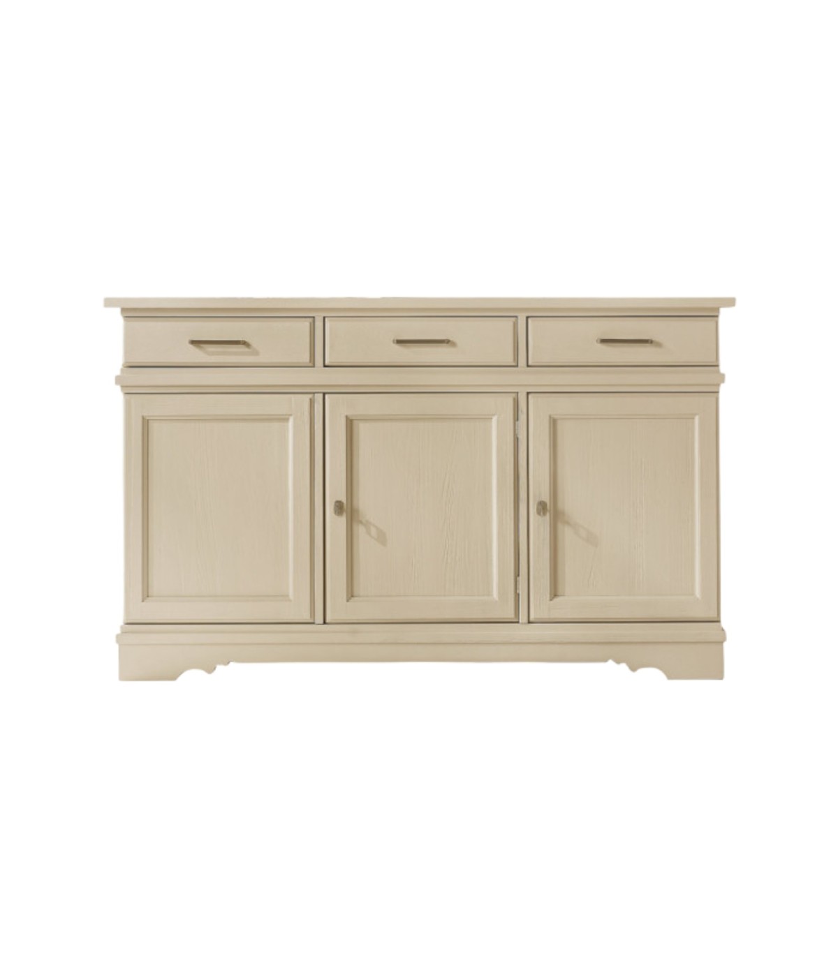 MOBILI 2G - MADIA CREDENZA IN LEGNO MASSELLO 3 ANTE AVORIO OPACO L.155 P.52 H.94