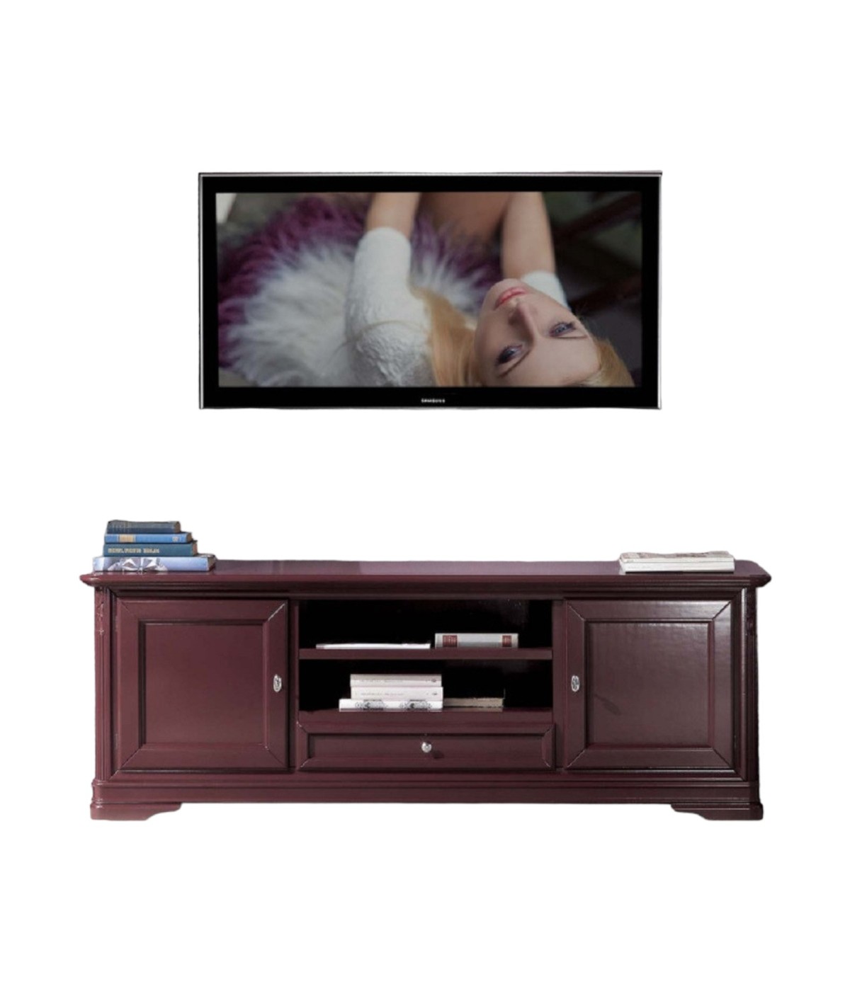 MOBILI 2G - PORTA TV 2 ANTE IN LEGNO SHABBY ROSSO BORDEAUX 181X52X65