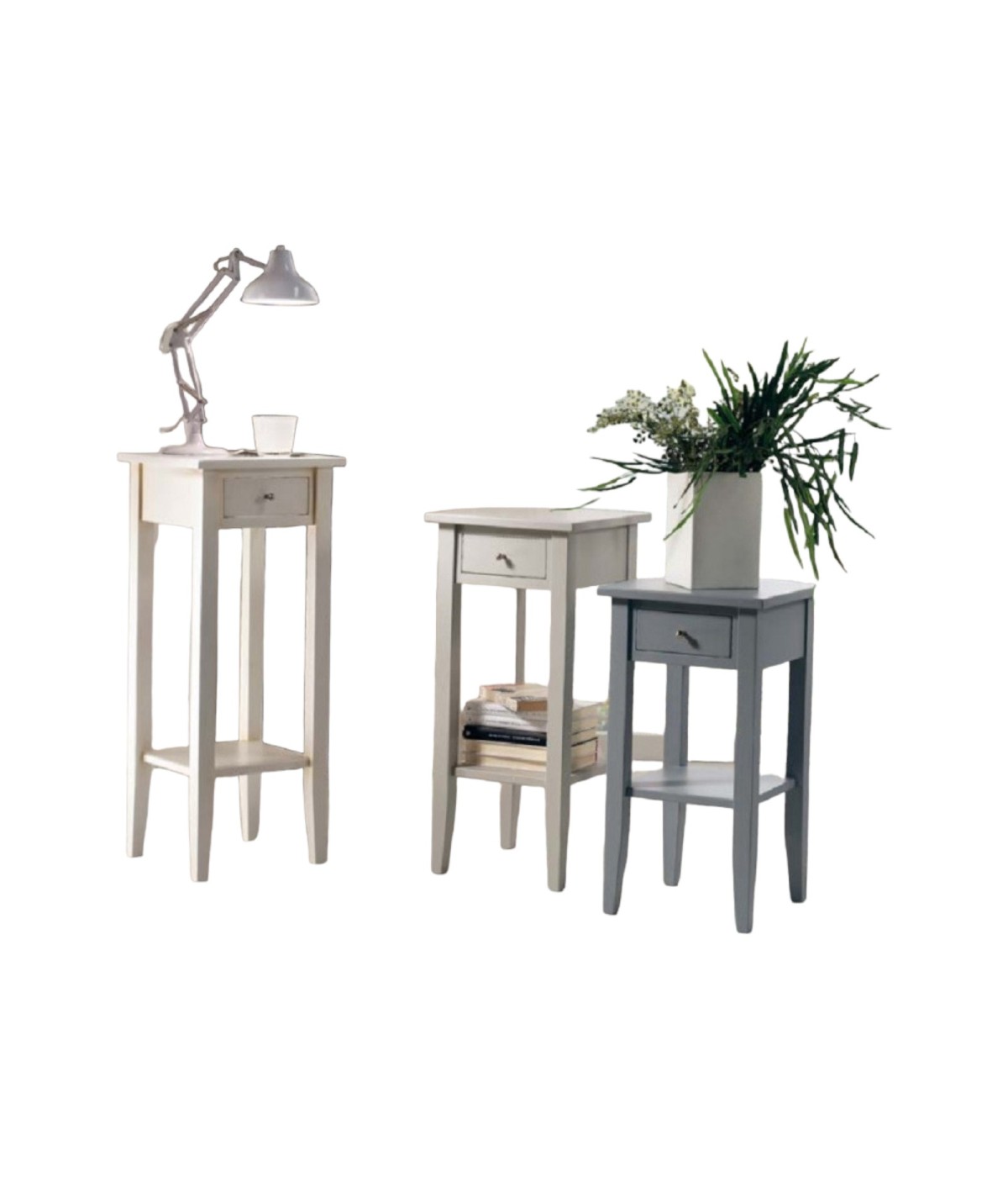MOBILI 2G - PORTA VASI SHABBY 1 CASSETTO IN LEGNO LACCATO BIANCO L.32 P.32 H.80