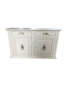 MOBILI 2G - CREDENZONE IN LEGNO BIANCO INVECCHIATO CON DECORI MISURA L.177 P.48 H.110