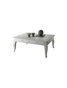 MOBILI 2G - TAVOLINO SHABBY 2 CASSETTI LEGNO MASSELLO BIANCO L.120 P.80 H.48