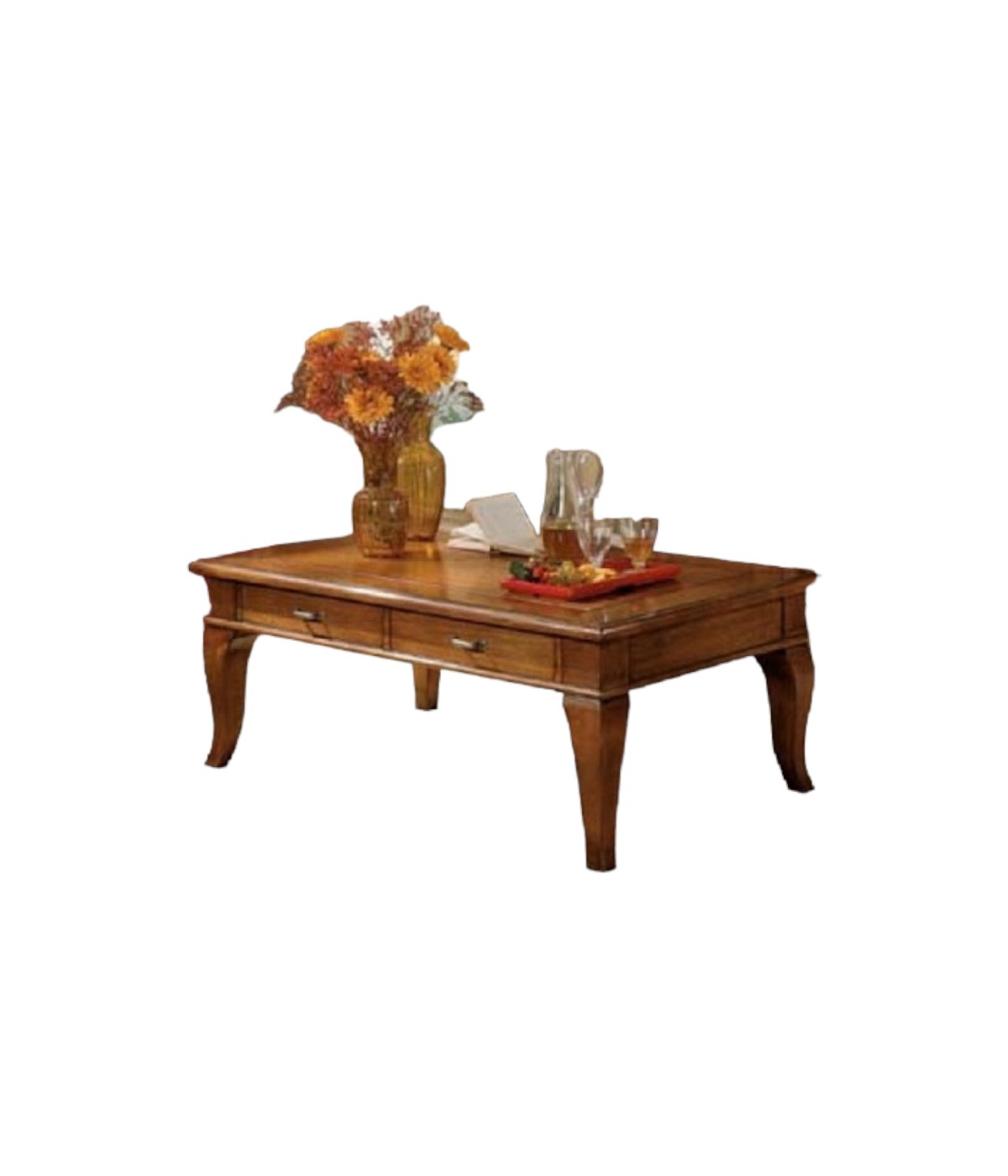 MOBILI 2G - TAVOLINO 2 CASSETTI LEGNO MASSELLO TINTA NOCE L.120 P.80 H.48