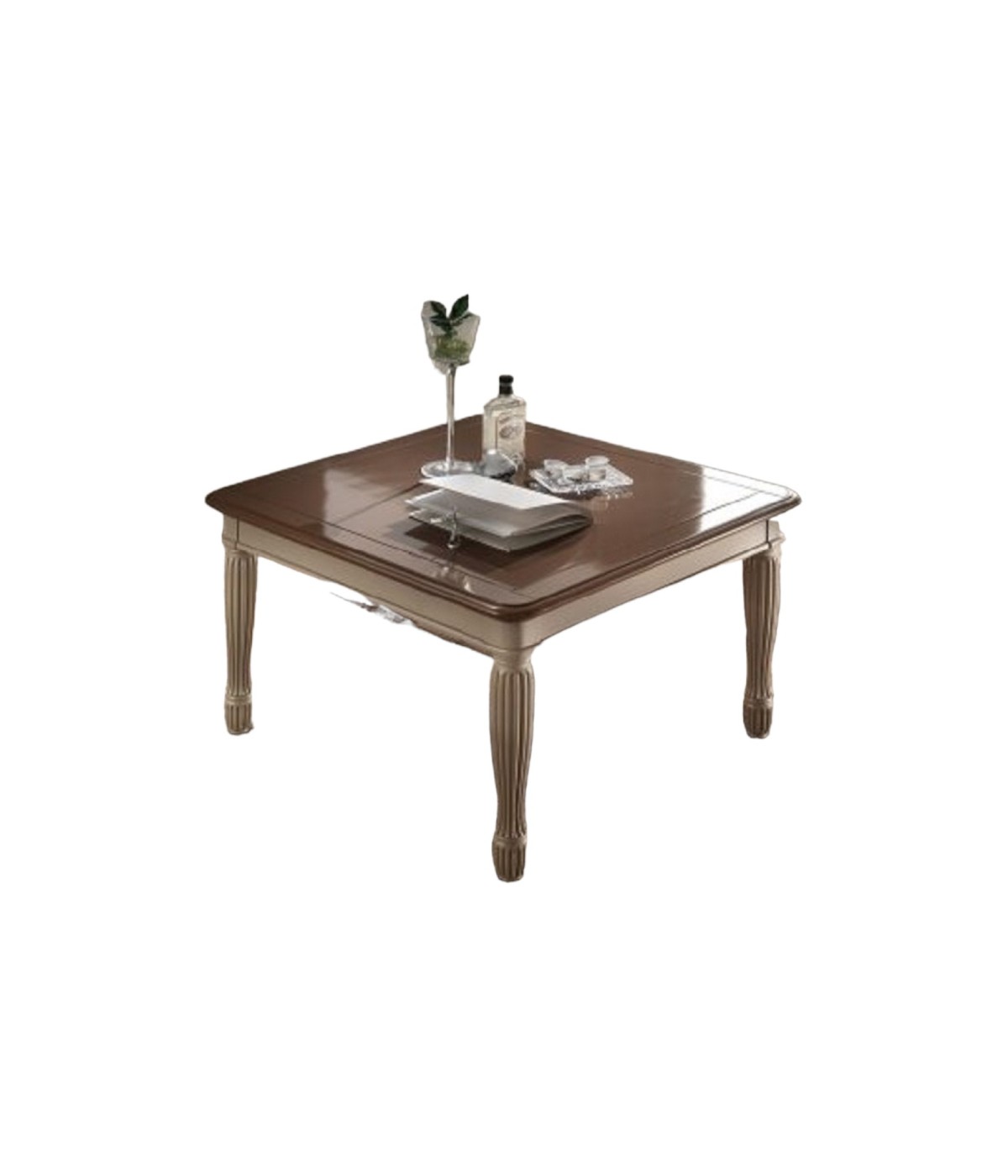 MOBILI 2G - TAVOLINO SHABBY QUADRATO LEGNO MASSELLO AVORIO/MARRONE L.80 P.80 H.52